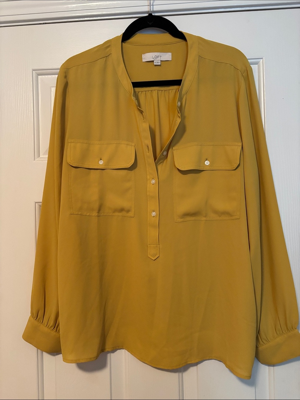 LOFT Mustard Yellow Button-Front Utility Blouse